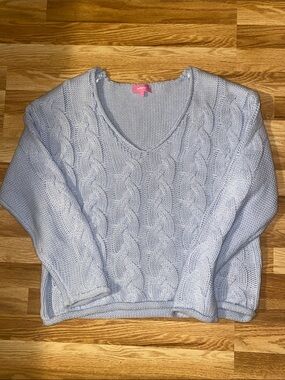Edikted Light Blue Cable Knit V-Neck Sweater